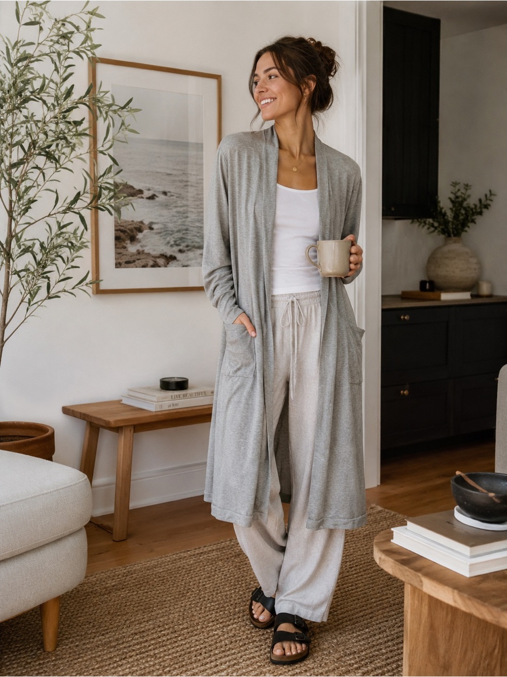 Magaschoni Gray Open Front Long Cardigan Sweater XL Rayon Blend